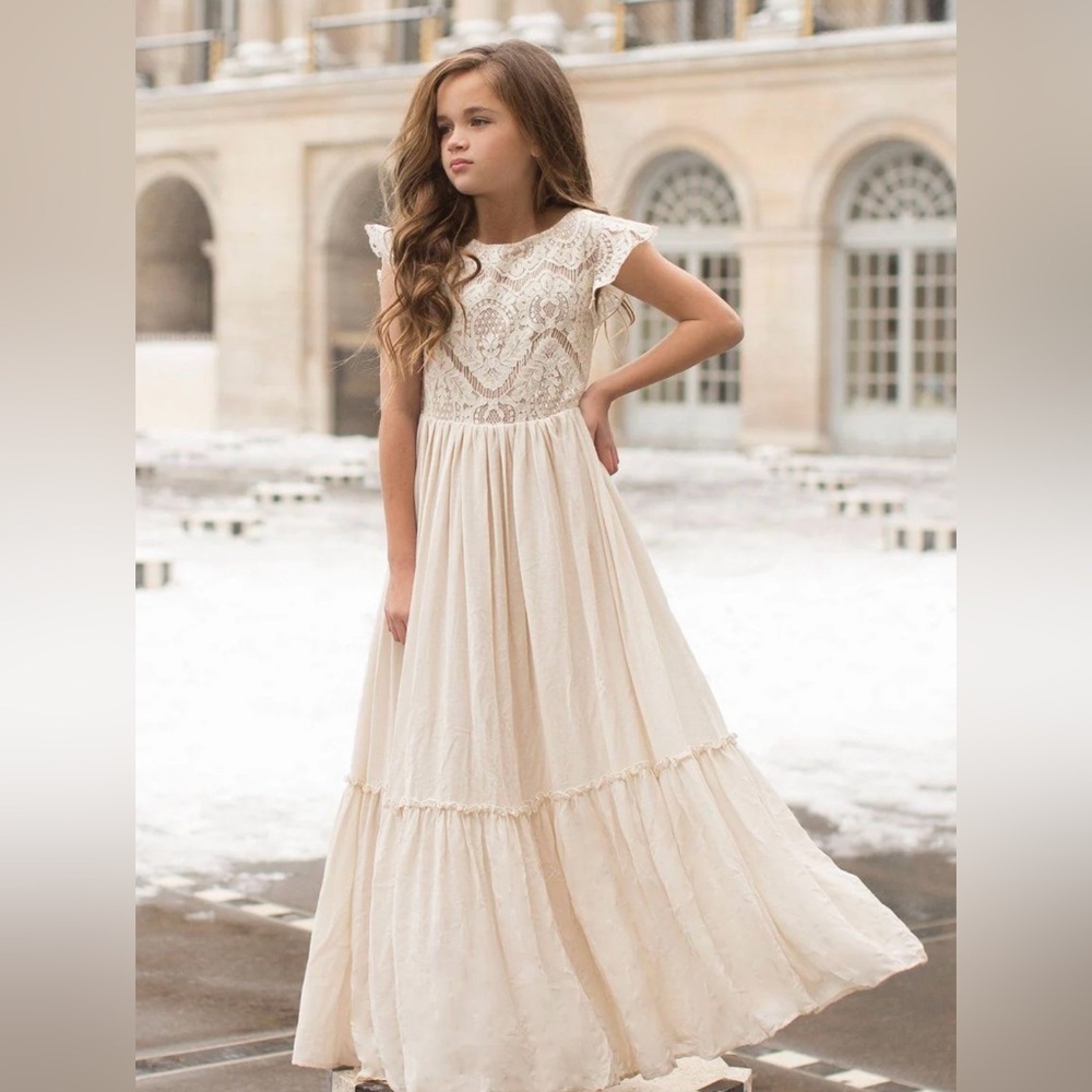 Joyfolie Macy Dress in Cream size 12 Elegant Ivory Lace Kids Dress